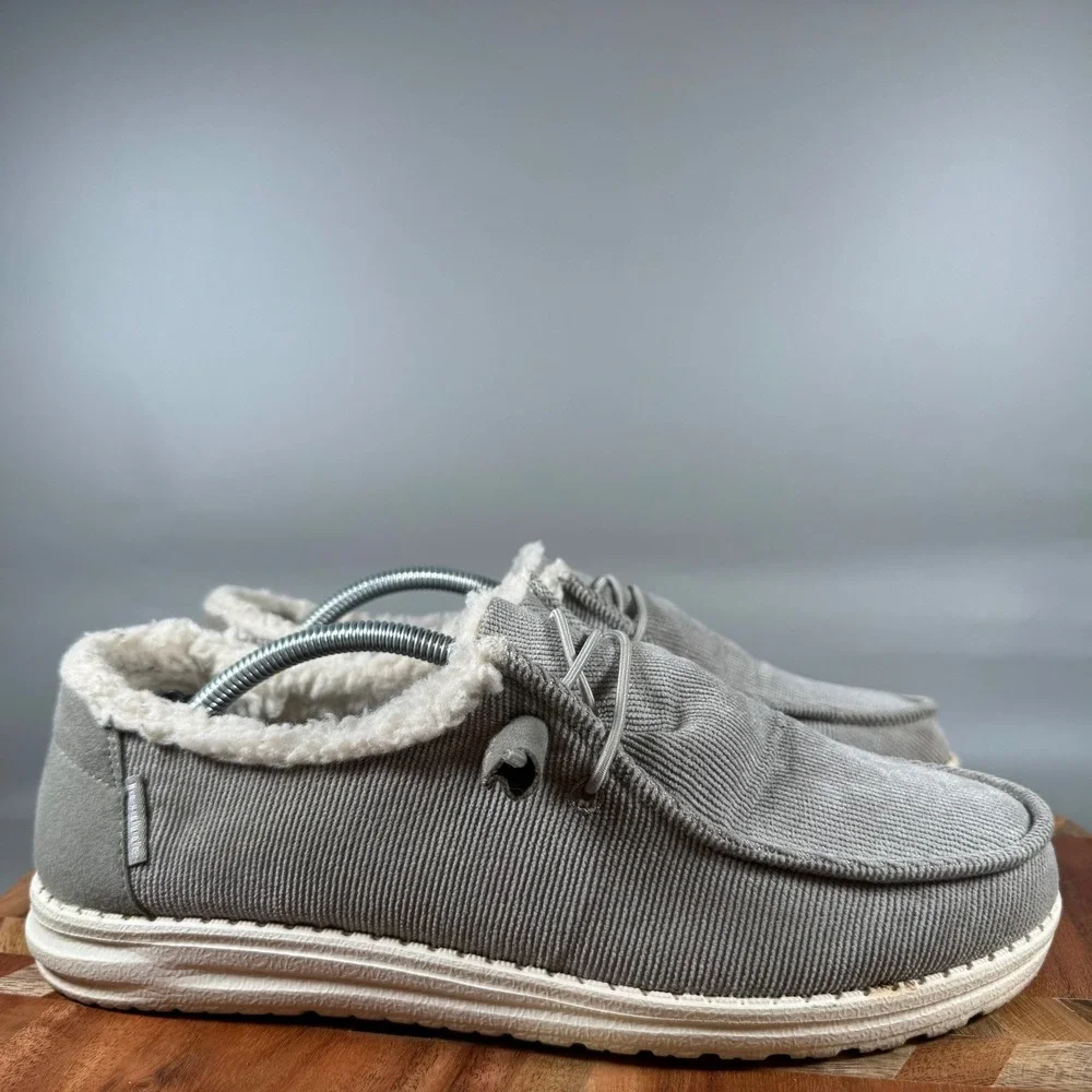 Hey Dude Wendy Corduroy Grey Faux Fur Lined Slip On Loafers Womens 9 121413069